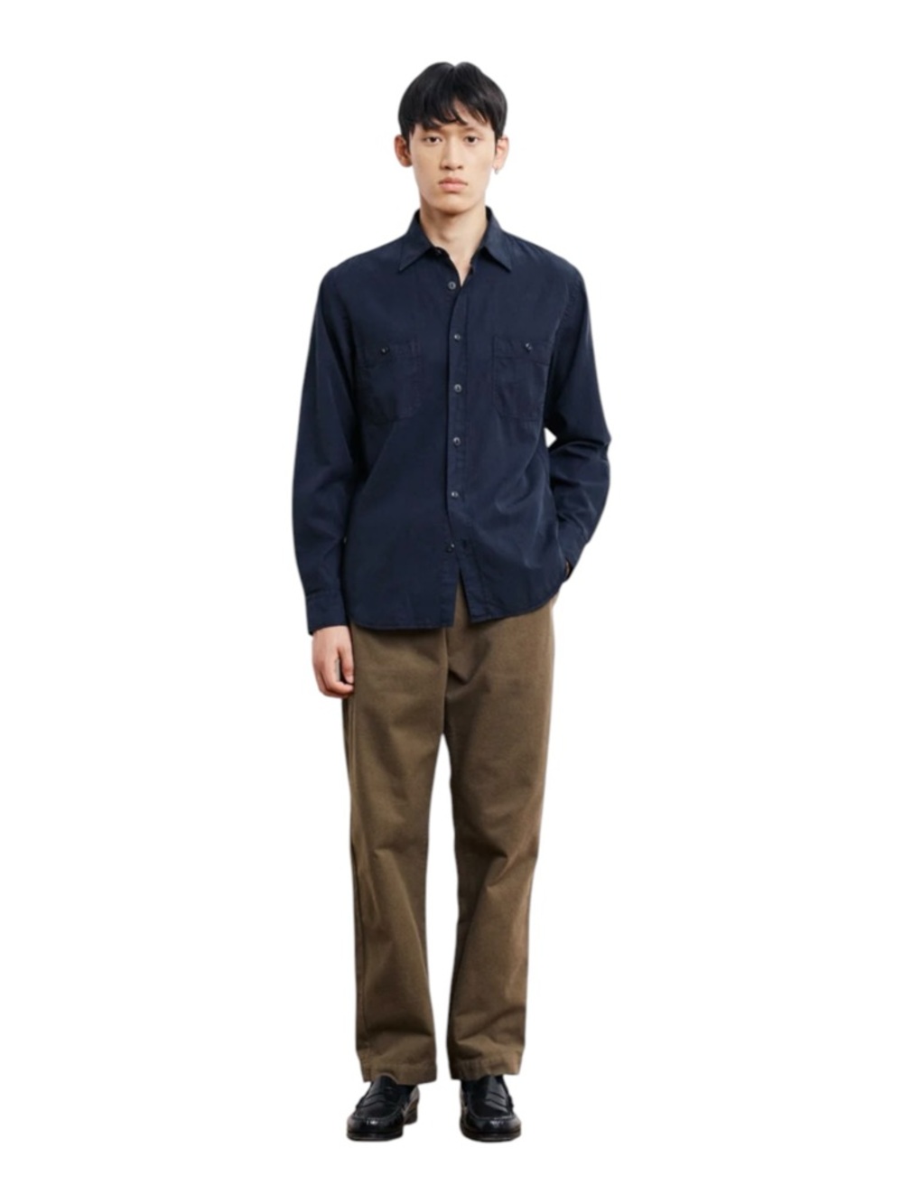 Hartford Two Pocket Pat Shirt Navy Blue Tercel Cotton Linen Large NWT